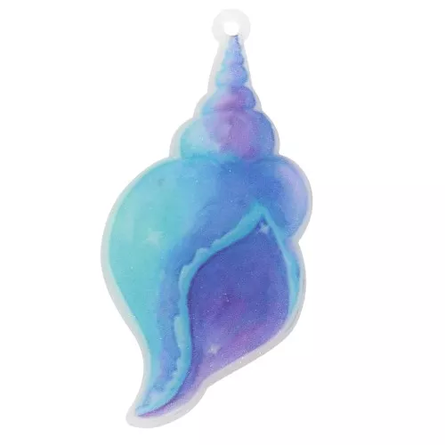 Pendente a conchiglia in acrilico 50x24 mm - Turchese - Brillantini viola x1