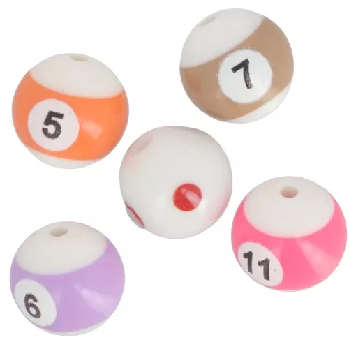 Perle rotonde da 16 mm - Palle da biliardo in acrilico - Bianco - Multicolore x6