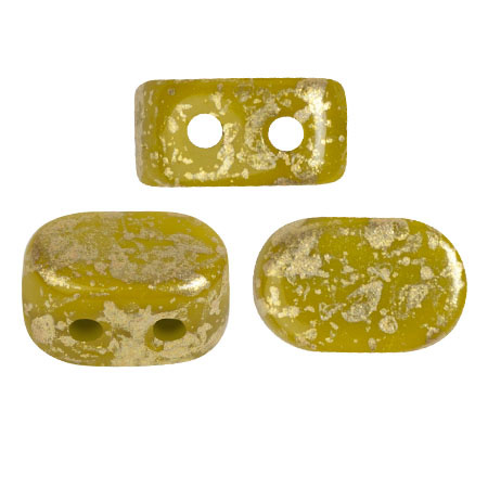 Perle di vetro Lipsi® di Puca® 4x6 mm - Green Avocado Gold splash x10g