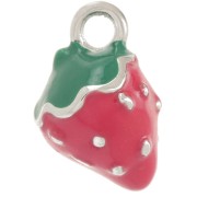 Ciondolo fragola 11x8 mm Resina epossidica - Acciaio inossidabile 304L - Rosso x1