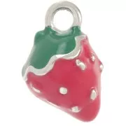 Ciondolo fragola 11x8 mm Resina epossidica - Acciaio inossidabile 304L - Rosso x1