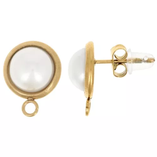 Orecchini tondi da 10 mm con cabochon di imitazione della madreperla - Acciaio inossidabile Dorato 304L x2