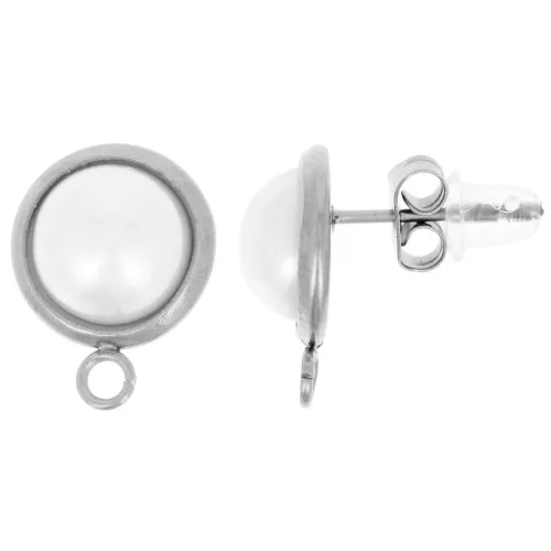Orecchini tondi da 10 mm con cabochon di imitazione della madreperla - Acciaio inossidabile 304L x2