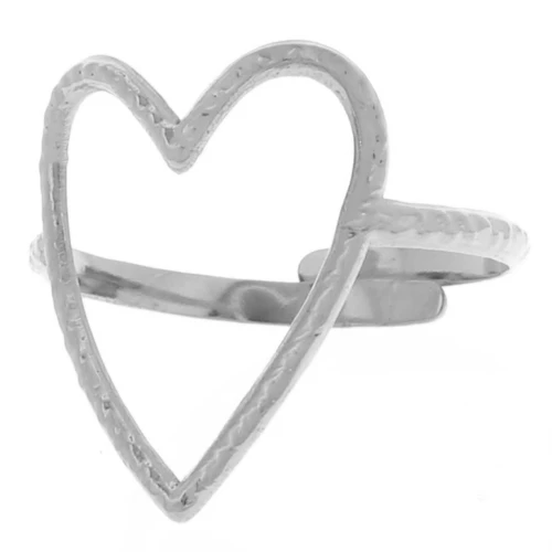 Anello regolabile a cuore martellato traforato 19x15 mm - da S. 52 a 58 - acciaio inox 304L x1