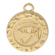 Ciondolo rotondo da 16 mm - motivo Occhio di Horus - Acciaio inossidabile 304L Dorato x1