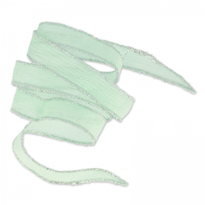 Nastro in seta sovracucitura argento mm.15 Mint x85cm