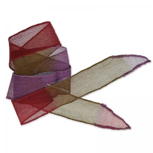 Nastro in seta mm.25 Tie and Dye Mimosa Rosso/Purple/Khaki x85cm