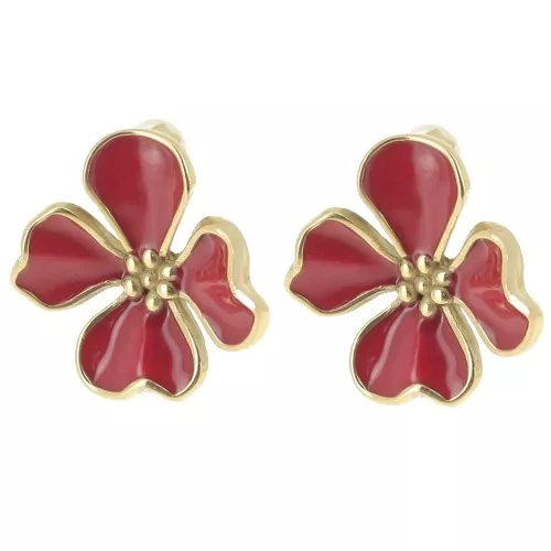 Orecchini a fiore da 22 mm con resina epossidica - Acciaio inossidabile Dorato 304L - Rosso x2