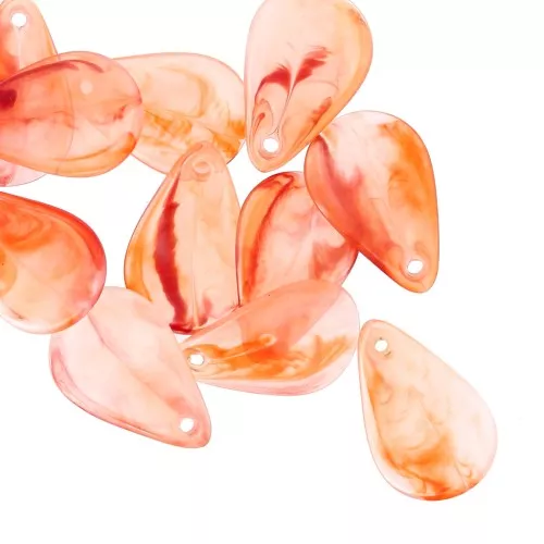 Zecchini a forma di petalo di fiore curvo da 24,5 mm in acrilico - Arancione marmorizzato x6