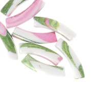 Perle tubolari curve in acrilico opaco 32x8 mm - Motivo floreale - Bianco - Rosa x4|raw }}