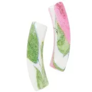 Perle tubolari curve in acrilico opaco 32x8 mm - Motivo floreale - Bianco - Rosa x4