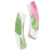 Perline tubolari curve 32x8 mm in acrilico opaco - Motivo floreale - Bianco - Rosa x4