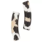 Perline tubolari curve 19x5 mm in acrilico opaco - motivo leopardato - Nero - Beige x4