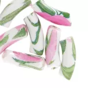 Perle tubolari curve in acrilico opaco 35x11 mm - Motivo floreale - Bianco - Rosa x4