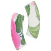 Perle tubolari curve in acrilico opaco 35x11 mm - Motivo floreale - Bianco - Rosa x4