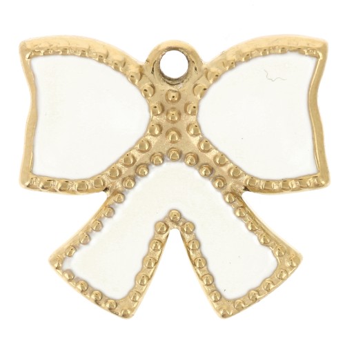 Ciondolo a nodo 15x16 mm in resina epossidica - Acciaio inossidabile 304L Dorato - Crema x1