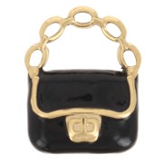 Ciondolo borsetta 15x12 mm Resina epossidica - Acciaio inossidabile 304L Dorato - Nero x1