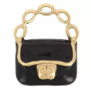 Ciondolo borsetta 15x12 mm Resina epossidica - Acciaio inossidabile 304L Dorato - Nero x1