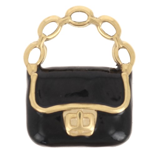 Ciondolo borsetta 15x12 mm Resina epossidica - Acciaio inossidabile 304L Dorato - Nero x1