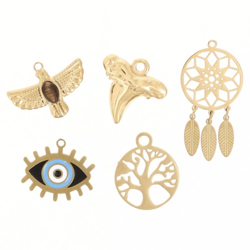 Miscela di Ciondoli epossidici Talismani Exclu Perla - Acciaio inossidabile 304L Dorato x5