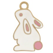 Ciondolo a forma di coniglio 18x11 mm in resina epossidica - Acciaio inossidabile 304L Dorato - Bianco x1|raw }}