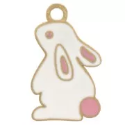 Ciondolo a forma di coniglio 18x11 mm in resina epossidica - Acciaio inossidabile 304L Dorato - Bianco x1