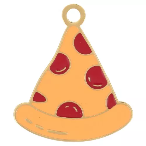 Ciondolo pizza 18x15 mm in resina epossidica - Acciaio inossidabile 304L Dorato - Arancione x1