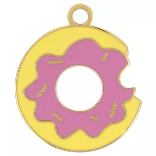 Ciondolo a ciambella 16 mm Resina epossidica - Acciaio inossidabile 304L Dorato - Rosa x1