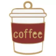 Ciondolo a forma di tazza da caffè 18x12,5 mm in resina epossidica - Acciaio inossidabile 316L Dorato - Marrone