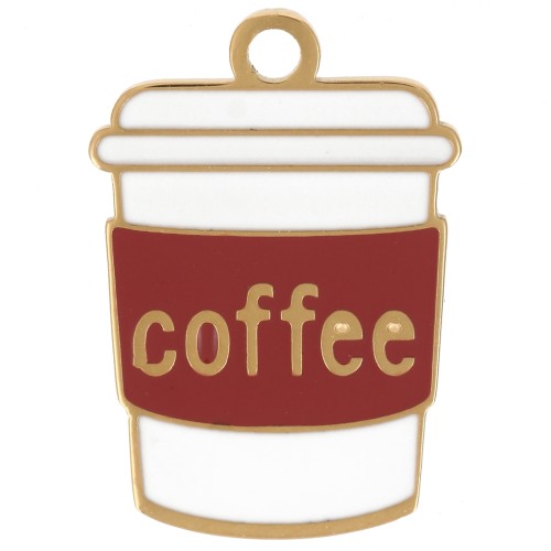 Ciondolo a forma di tazza da caffè 18x12,5 mm in resina epossidica - Acciaio inossidabile 316L Dorato - Marrone