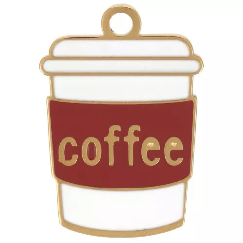 Ciondolo a forma di tazza da caffè 18x12,5 mm in resina epossidica - Acciaio inossidabile 316L Dorato - Marrone