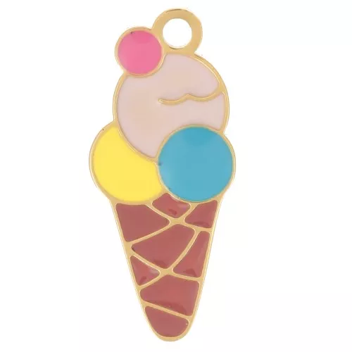 Ciondolo a forma di cono gelato 18x8 mm Resina epossidica - Acciaio inossidabile 304L Dorato x1