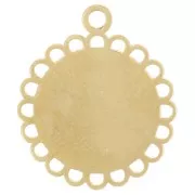 Ciondolo rotondo da 15 mm - motivo a fiocco - Resina epossidica - Acciaio inossidabile 304L Dorato x1