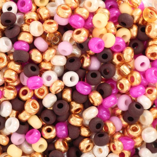 Preciosa Perle di semi 8/0 3 mm - Mix Multi rosa - Dorato - Cioccolato x20g