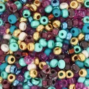 Preciosa Perles rocailles 8/0 3 mm - Mix Turquoise - Prune - Doré x20g