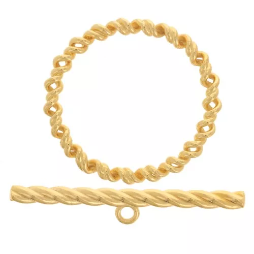 Chiusura a T ritorta da 27 mm per bracciale o collana - Argento 925 Dorato x1
