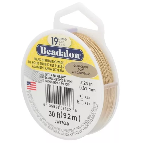 Filo cavetto 19 fili 0,61 mm - Beadalon - Dorato x9,2m