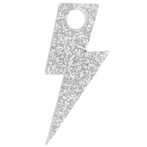 Pendente a forma di fulmine in acrilico da 25 mm - Brillantini argento x1