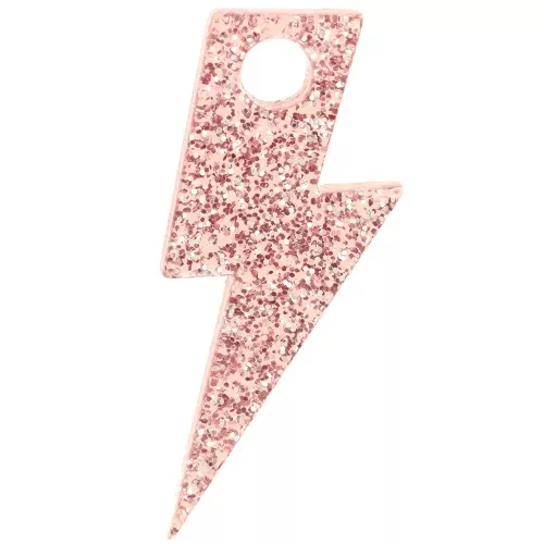 Pendente a forma di fulmine in acrilico da 25 mm - Brillantini rosa antico x1