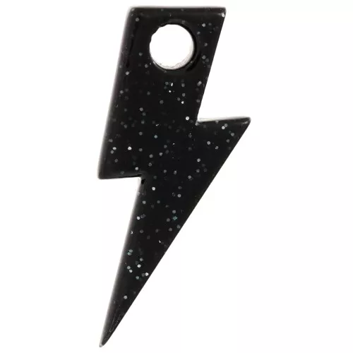 Pendente a forma di fulmine in acrilico da 25 mm - Brillantini neri x1