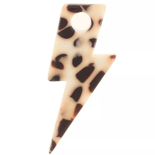 Pendente a forma di fulmine in acetato da 25 mm - Marrone screziato - Crema x1