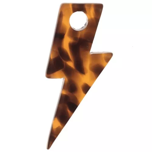 Pendente a forma di fulmine in acetato da 25 mm - Terrazzo Brown - Nero x1