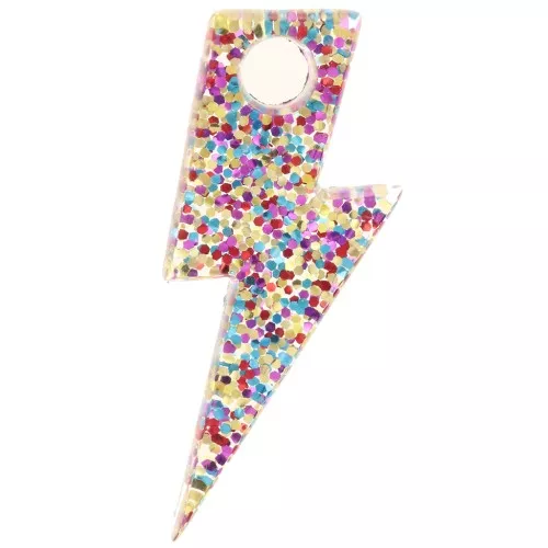 Pendente a forma di fulmine in acrilico da 25 mm - Brillantini multicolori x1