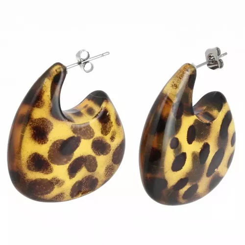 Orecchini design 34x30 mm in acetato - Marrone chiaro screziato - Marrone x2