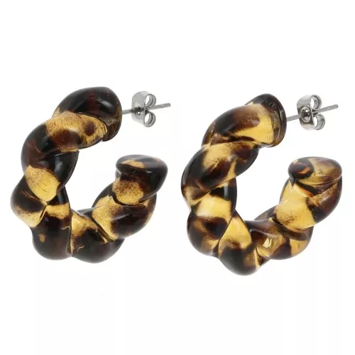 Orecchini a cerchio ritorto in acetato da 28 mm - Marrone chiaro screziato - Marrone x2