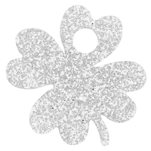 Ciondolo a forma di trifoglio in acrilico da 19 mm - Argento Brillantini x1