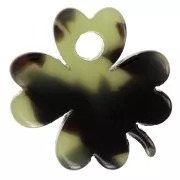 Ciondolo a forma di trifoglio da 19 mm in acetato - Tartaruga - Verde scuro - Nero x1