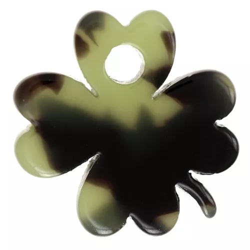 Ciondolo a forma di trifoglio da 19 mm in acetato - Tartaruga - Verde scuro - Nero x1