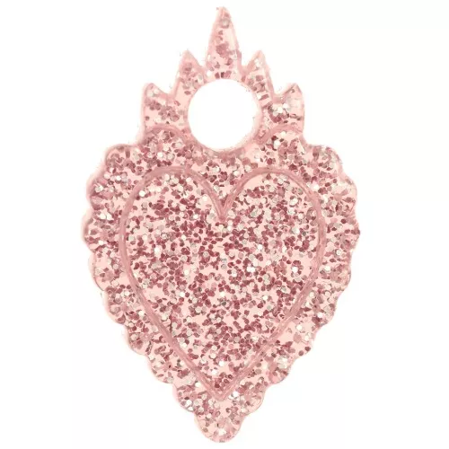 Ciondolo a cuore in acrilico 19,5x13 mm - Brillantini rosa antico x1