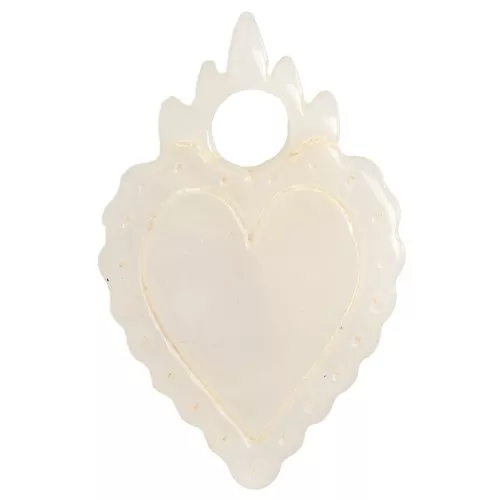 Ciondolo cuore ex-voto 19,5x13 mm in acetato - Avorio marmorizzato x1